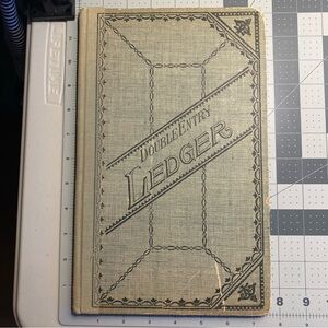 Antique Double Entry Ledger Unused Cloth Covered Hardback 100 pages